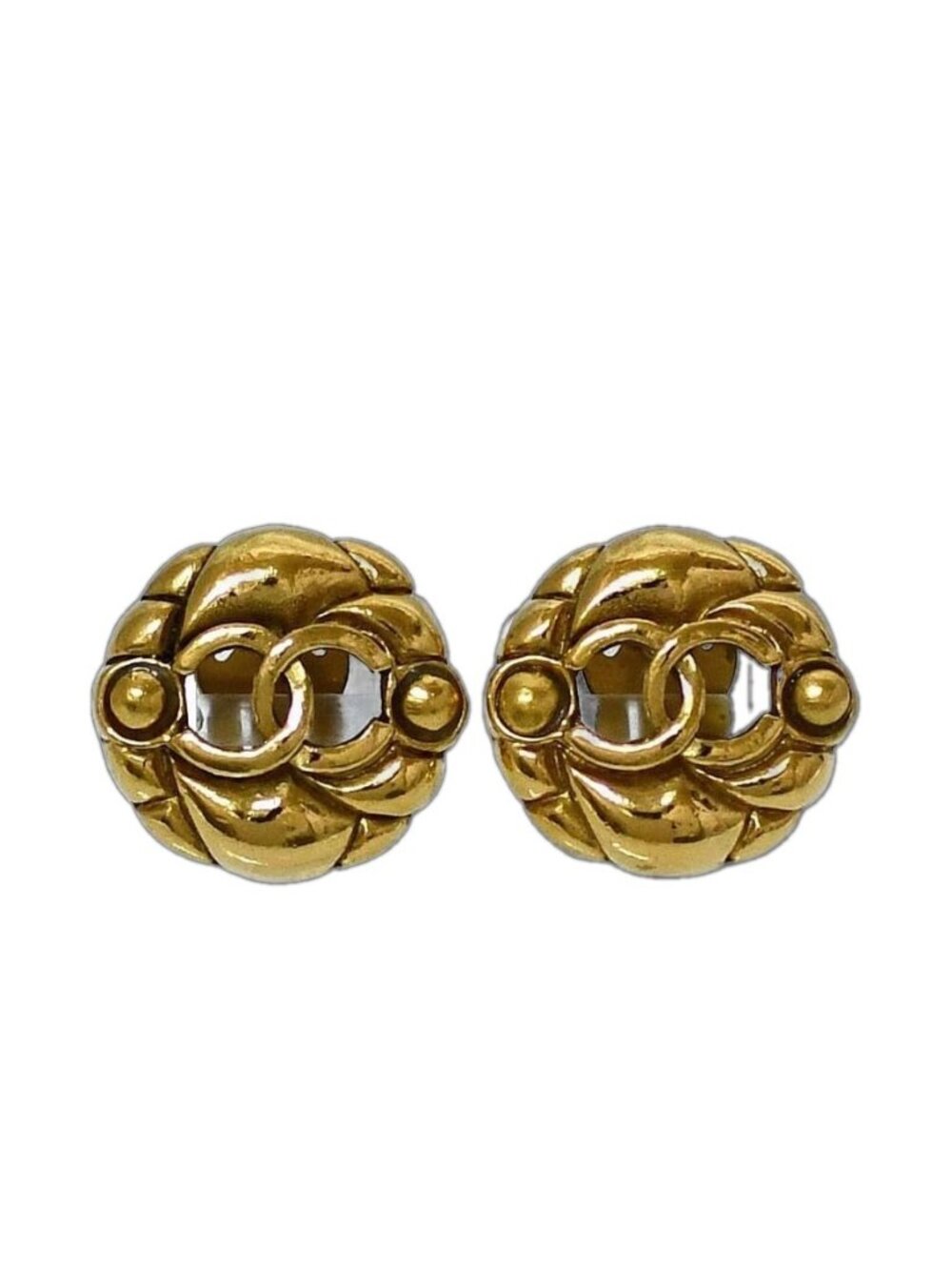 Chanel Earrings Gold CC Logo Vintage 2 3